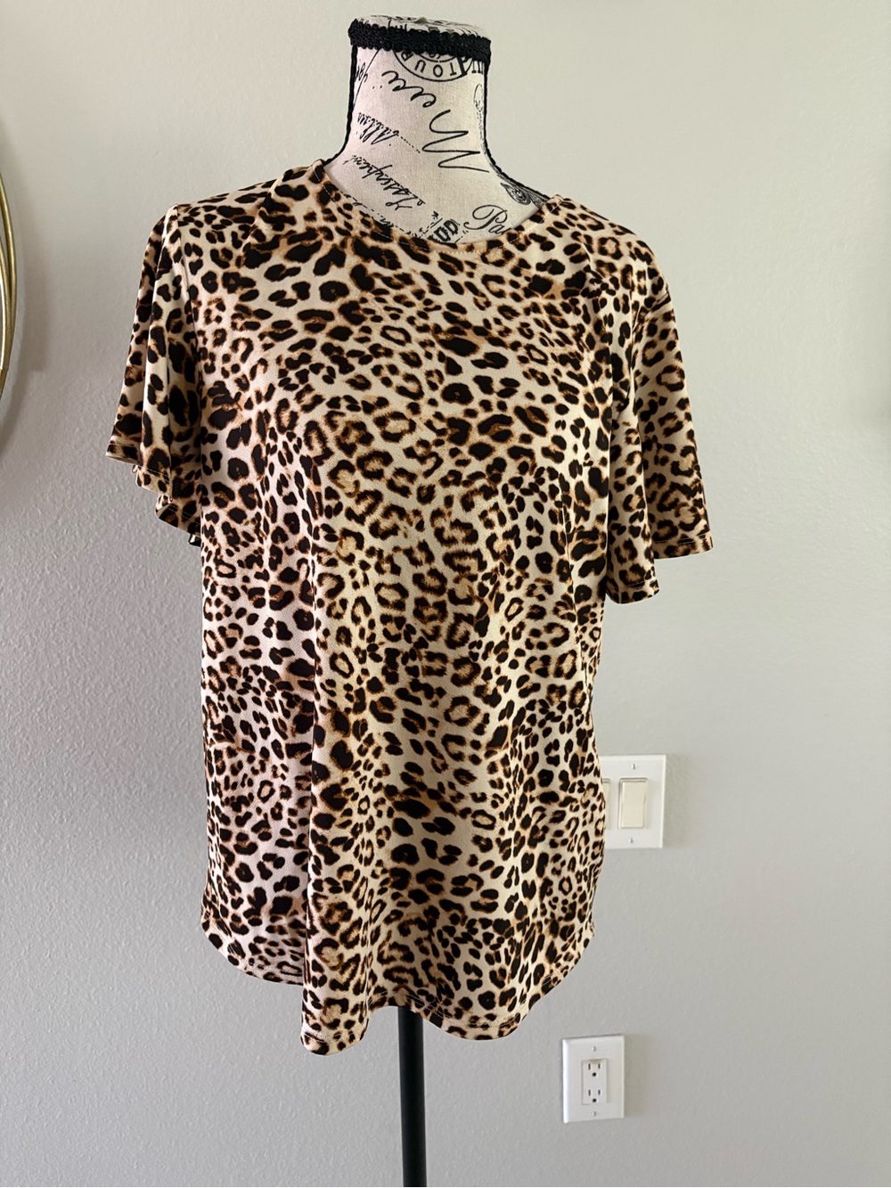 Faith and Joy Leopard Print Flutter Sleeve Tee in Tan and Brown